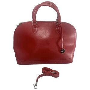 PULICATI Saffiano Leather Dome Satchel RED 14"x10.5" Italy Bag Tote EUC